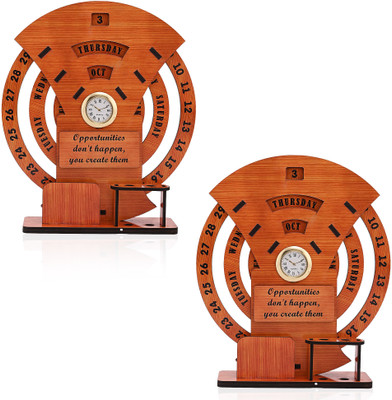 KUBER INDUSTRIES 3 Compartments Wood Table Clock(Brown)