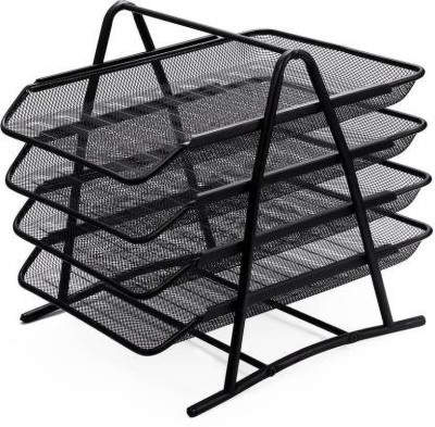 Coinfinitive 4 Compartments Velesolv 4-Tray Black Metal Mesh –Pack of 1,Ideal for School, Office, Restaurant paper,letter,file Tray(Black)