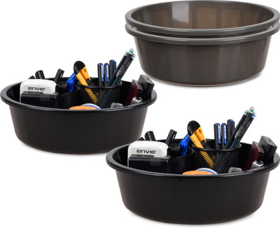 KUBER INDUSTRIES 4 Compartments Plastic Desk Organizer(Grey, Black)