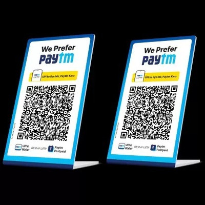 Ganesh 2 Compartments Acrylic QR Code Display Stand L Shape Portrait Style Display Stand(White)