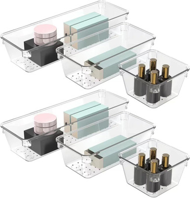 Kepzell 6 Compartments Plastic Storage Organizer drawer tray for home kitchen and bathroom(Clear)