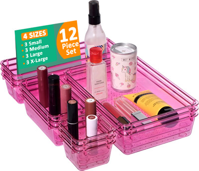 KUBER INDUSTRIES 12 Compartments Acrylic Desk Organiser(Pink)
