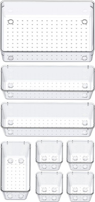 Flexcube 8 Compartments Acrylic Cosmetics Drawer Organizer Storage Bins With Various Size Storage Tray for Makeup, Dresser, Office and Kitchen(Clear)