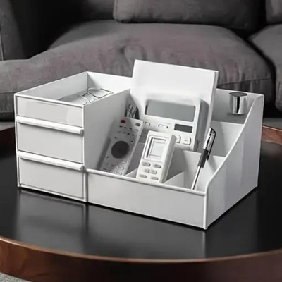 Charmpeak 7 Compartments Plastic Storage with Two Drawers for Makeup and Stationery Organizer box(White)
