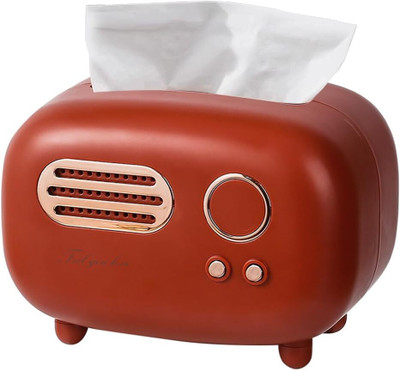 INKULTURE 1 Compartments Plastic Vintage Retro Tissue Box Holder for Dining Table, Living Room, Bedroom, Desktop(Red)