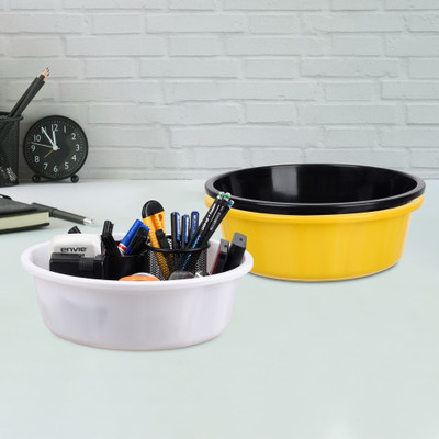 KUBER INDUSTRIES 3 Compartments Plastic Desk Organizer(Yellow & Black & White)