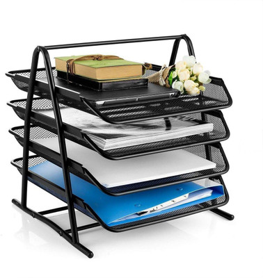 Pepplos 4 Compartments Metal File Racks(Black)