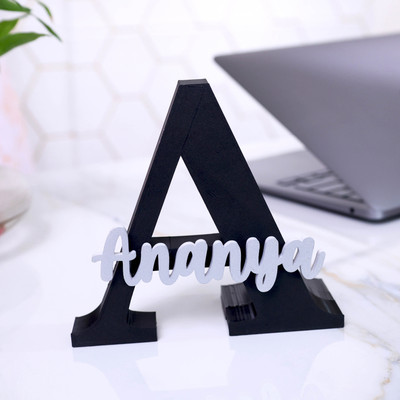 MOSKAI 1 Compartments PLA (Bio-Degradable) Custom Initial & Name Pen Stand(Black & White)