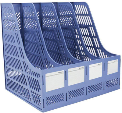 Dhvyant Mart 4 Compartments Plastic Desktop Bookshelf-Magazine-File-Document Dividers Cabinet Rack For Home & Office(Blue)