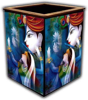 pnf 1 Compartments wooden Colourful Wooden Pen Stand with photo of Radha Krishna -10996(Multicolor)