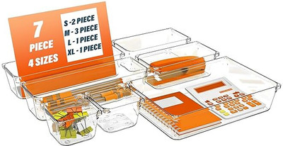 Lifewit 7 Compartments Plastic Drawer Organizer(Clear)