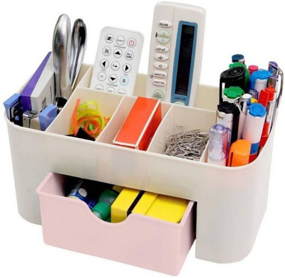 HANSHIKA ENTERPRISES 5 Compartments Plastic Cosmetic Organizer Multi Purpose(Beige, Pink)