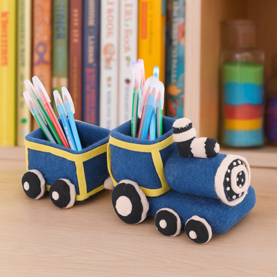 Stitch and Sparkle 2 Compartments Handmade Wool Blend Desk Organizer – Creative Train Shape Pen Stand for Storing Pens, Pencils, Brushes and Stationery for Kids Study Table, Office and Home(Blue) Stitch and Sparkle 2 Compartments Handmade Wool Blend Desk Organizer – Creative Train Shape Pen Stand for Storing Pens, Pencils, Brushes and Stationery for Kids Study Table, Office and Home(Blue)