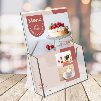 Devi Plastic Arts 1 Compartments A4 Acrylic Brochure stand ,Table(Transparent)
