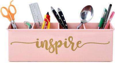livingwithelan 4 Compartments Metal Inspire Desk Organizer(Light Pink)