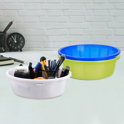 HOMESTIC by Kuber Industries 3 Compartments Plastic Desk Organizer(Green & Blue & White)