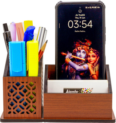 AJANTA ROYAL 3 Compartments MDF Wood Pen Stand(Brown)