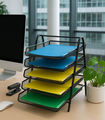 Cpixen 5 Compartments Metal 5 Tier File Organizer(Black)