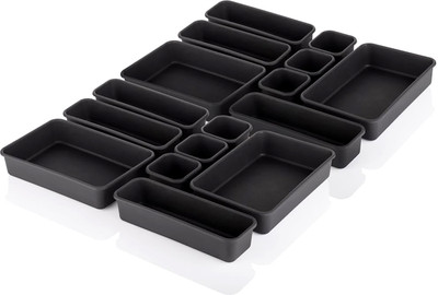 KUBER INDUSTRIES 16 Compartments Acrylic Desk Organizers(Black)