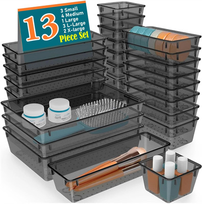 Nurah 13 Compartments Plastic Drawer Organiser(Grey)
