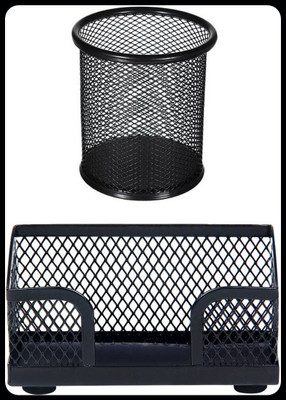 PANKU 2 Compartments Mesh Body Pen Stand(Black)