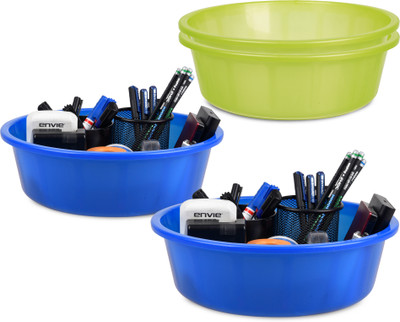 KUBER INDUSTRIES 4 Compartments Plastic Desk Organizer(Green, Blue)