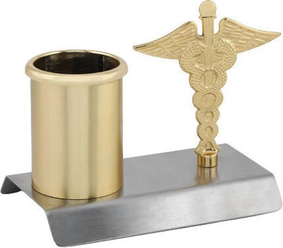 ZAHEPA 1 Compartments Doctor Pen Holder with Caduceus Symbol Desk Organizer for Doctors Pen Stand(Golden)