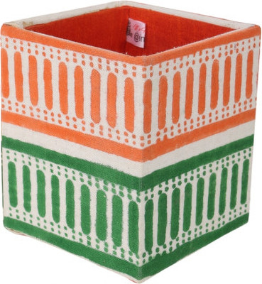 Indha Craft 1 Compartments Reprocessed Wood, Block Printed Cotton Pen Stand & Holder(Tri Color)