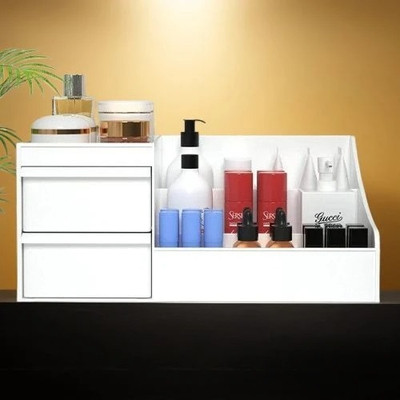 Charmpeak 7 Compartments Plastic Drawer Organizer for Cosmetics & Stationery Drawer organizer box(White)