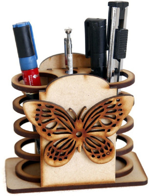 LAKHAJI 2 Compartments wooden penstand(Brown)