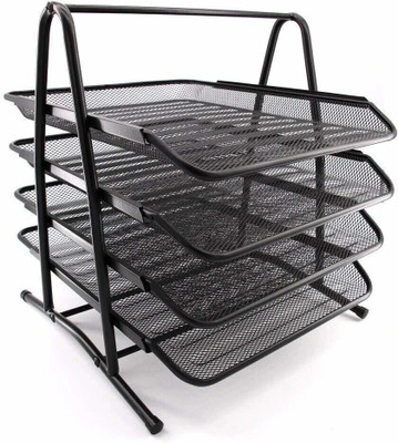 SUKHAD 4 Compartments Metal Document Tray(Black)