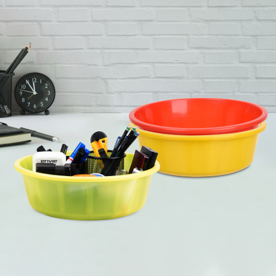 KUBER INDUSTRIES 3 Compartments Plastic Desk Organizer(Yellow & Red & Green)