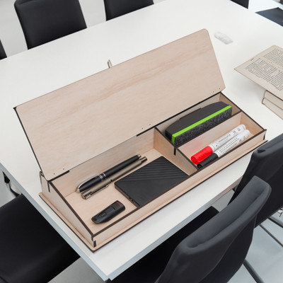 LASER ART 3 Compartments Basement Made By Wood, Top White Board Made By Acraylic desktop whiteboard(White)