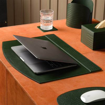 Three Sixty 1 Compartments Leather Desk Blotter(Green)
