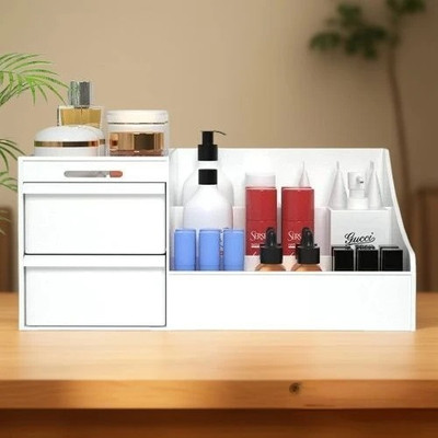 Charmpeak 7 Compartments Space-Saving Plastic Storage Box with Drawers Drawer organizer box(White)