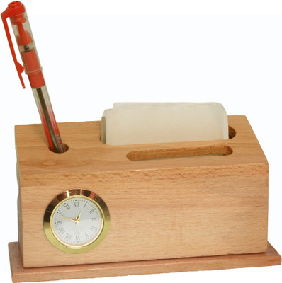 JMALL 3 Compartments Wooden Pen Stand(Yellow)