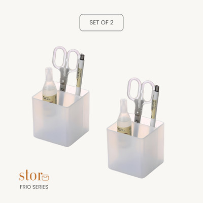 stor 2 Compartments Polypropylene Pen Stand(Frosted White)