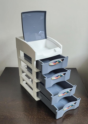 CSM 4 Compartments Plastic Desk Organizer(Grey)