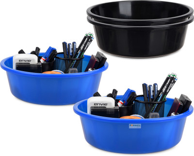 HOMESTIC by Kuber Industries 4 Compartments Plastic Desk Organizer(Black & Blue)
