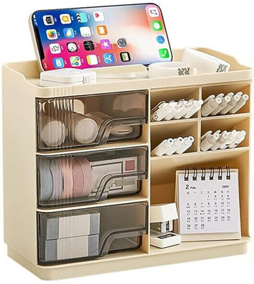 MAYCREATE 8 Compartments Plastic Desk Organizer(White)