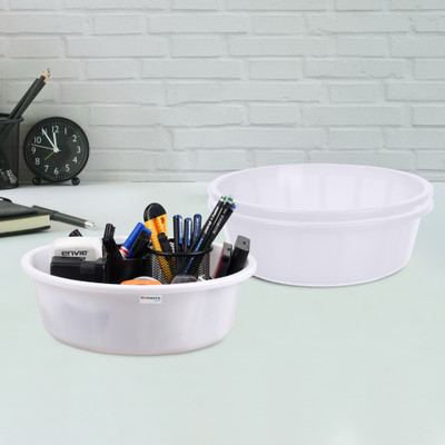 HOMESTIC by Kuber Industries 3 Compartments Plastic Desk Organizer(White)