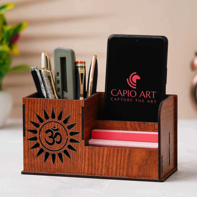 CAPIO ART 3 Compartments WOOD Pen Stand(Beige)