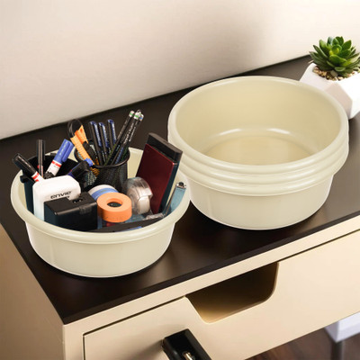 KUBER INDUSTRIES 4 Compartments Plastic Desk Organizer(Cream)