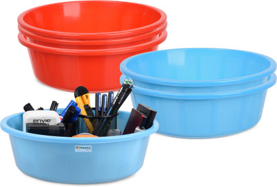 HOMESTIC by Kuber Industries 6 Compartments Plastic Desk Organizer(Red & Sky Blue)