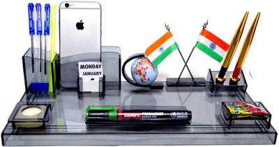 DeskDock 8 Compartments Acrylic Flag Pen Stand Pencil Stand For Office Desk/Study Table Desk Supplies Organisers(Smoke Black)