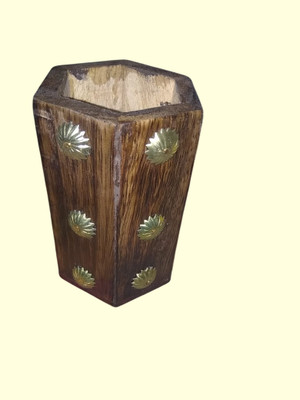 Unique Arts Shoppee 1 Compartments wooden Pen holder stand(Brown)