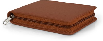 Essart 12 Compartments Faux Leather Zipper Pen case(Tan)