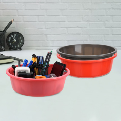 KUBER INDUSTRIES 3 Compartments Plastic Desk Organizer(Red & Gray & Pink)