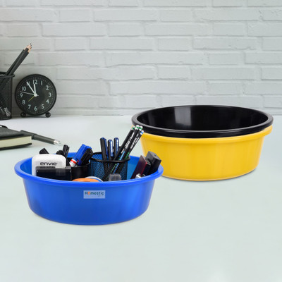 HOMESTIC by Kuber Industries 3 Compartments Plastic Desk Organizer(Yellow & Black & Blue)