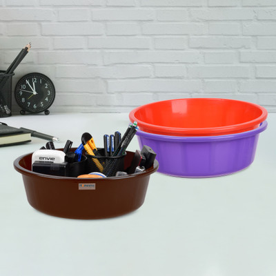 HOMESTIC by Kuber Industries 3 Compartments Plastic Desk Organizer(Purple & Red & Brown)